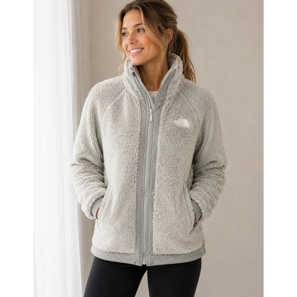 The North Face Womens Grey Sherpa Fleece Full Zip Jacket Size Large L